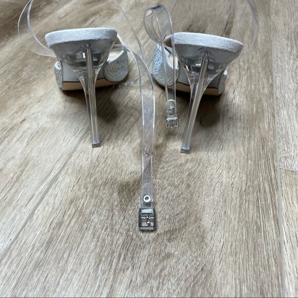 Nine West Women's Rhinestone Clear Ankle Strap/Heel Sparkel Stiletto Heel sz 7.5 - Picture 8 of 9